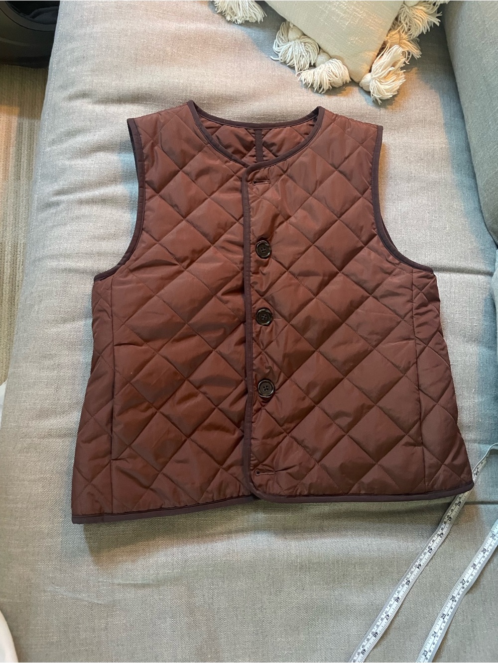 J. Crew Chocolate Brown Quilted Button-Down Reversible Vest
